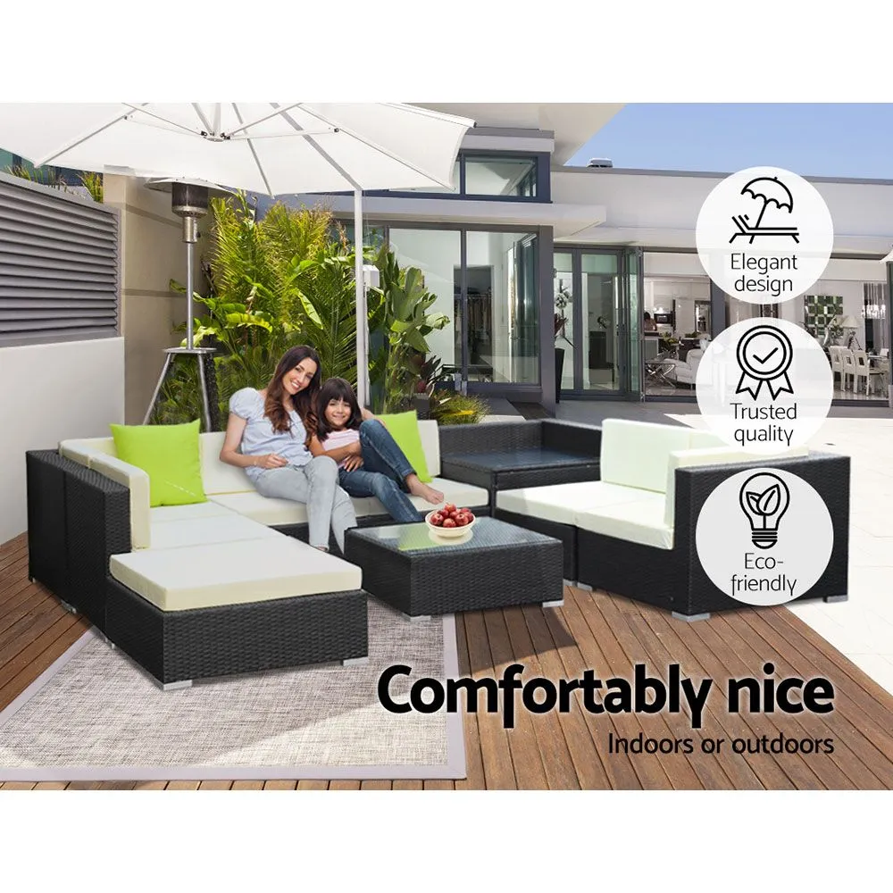 9-Piece Outdoor Sofa Set Wicker Couch Lounge Setting 7 Seater