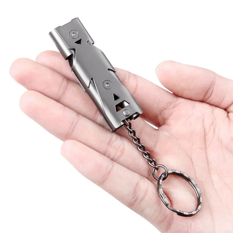 Aotu AT6637 Stainless Steel Outdoor Double Tube Survival Safety Whistle, Random Color Delivery