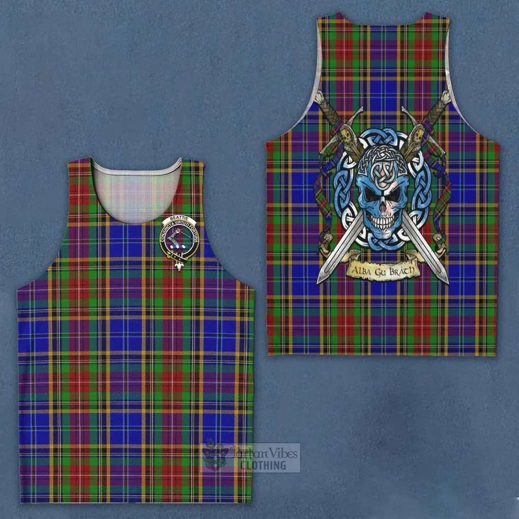 Beattie (Beatty) Tartan Men's Tank Top with Family Crest Celtic Skull Style