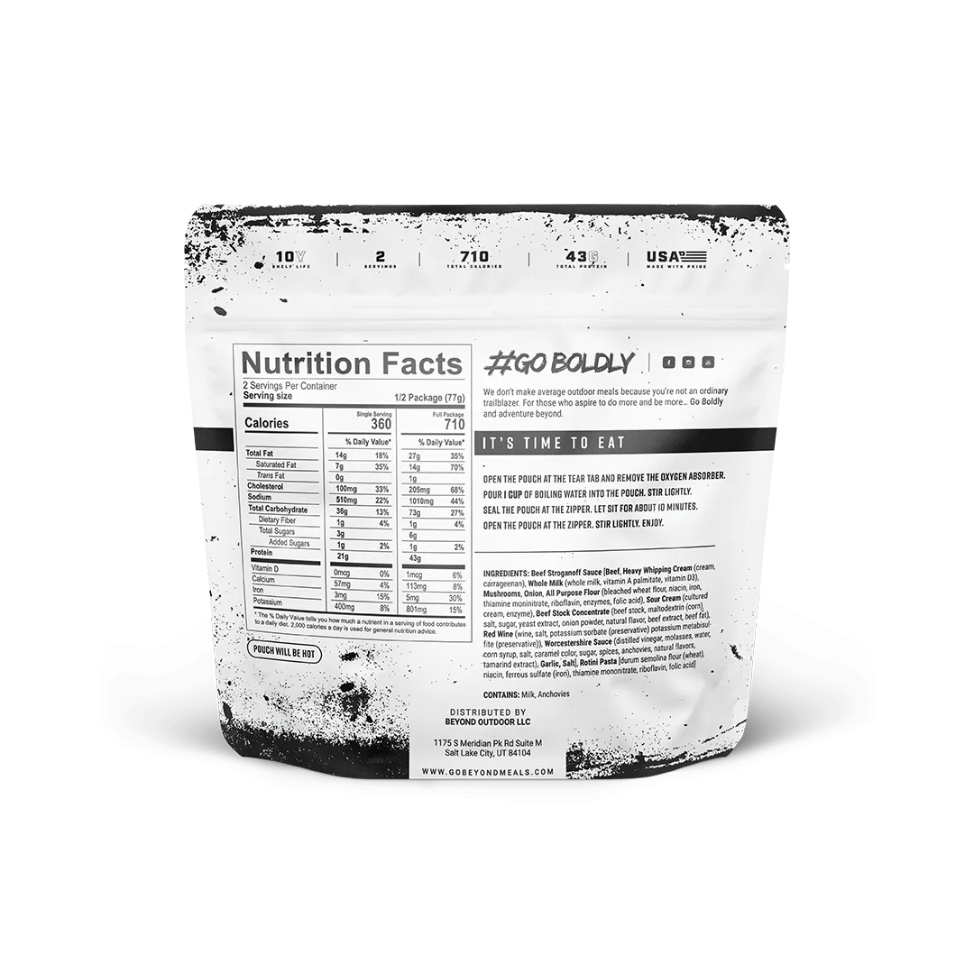 Beef Stroganoff Pouch by Beyond Outdoor Meals (710 calories, 2 servings)