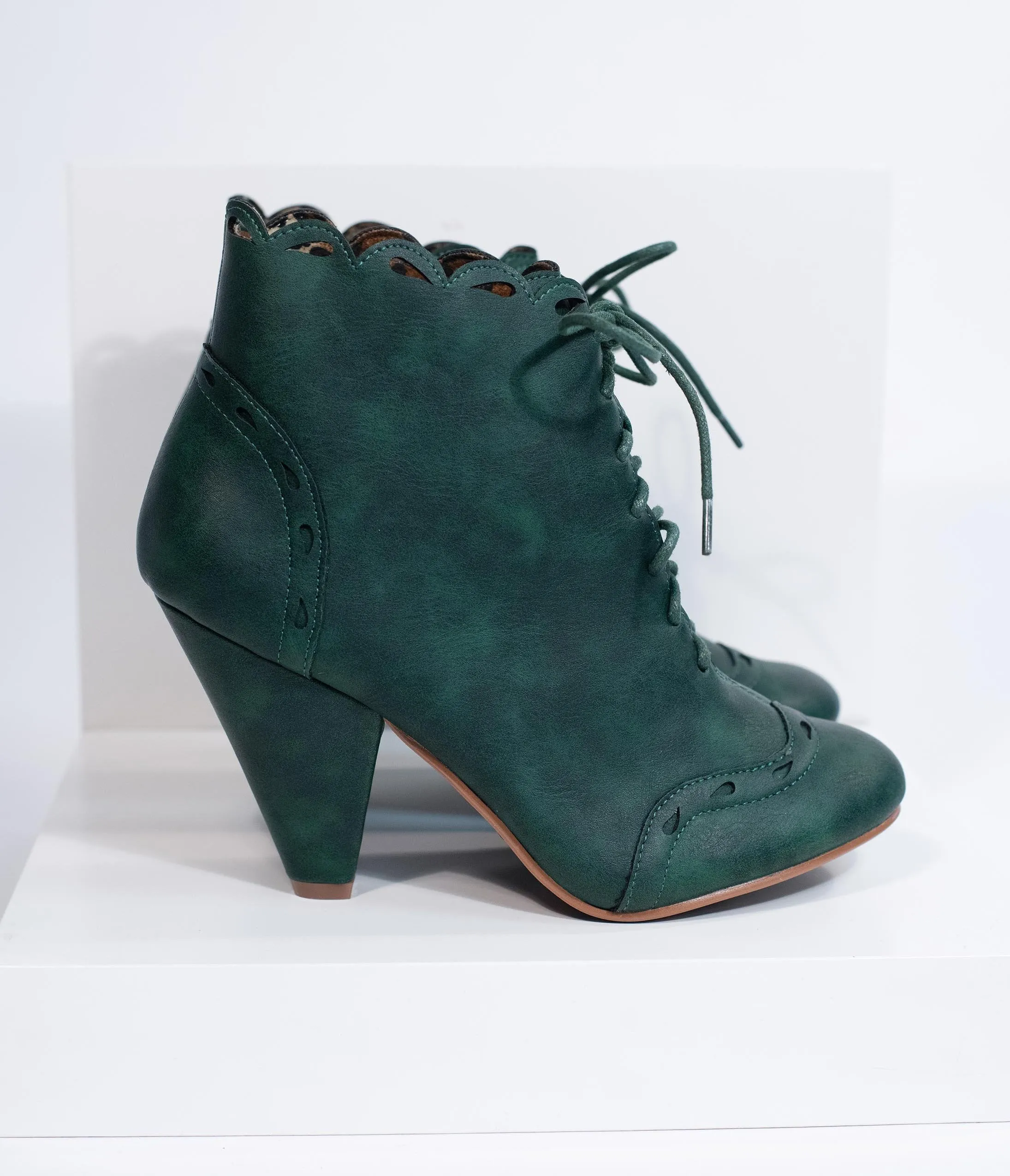 Bettie Page Emerald Green Leatherette Eddie Lace Up Booties
