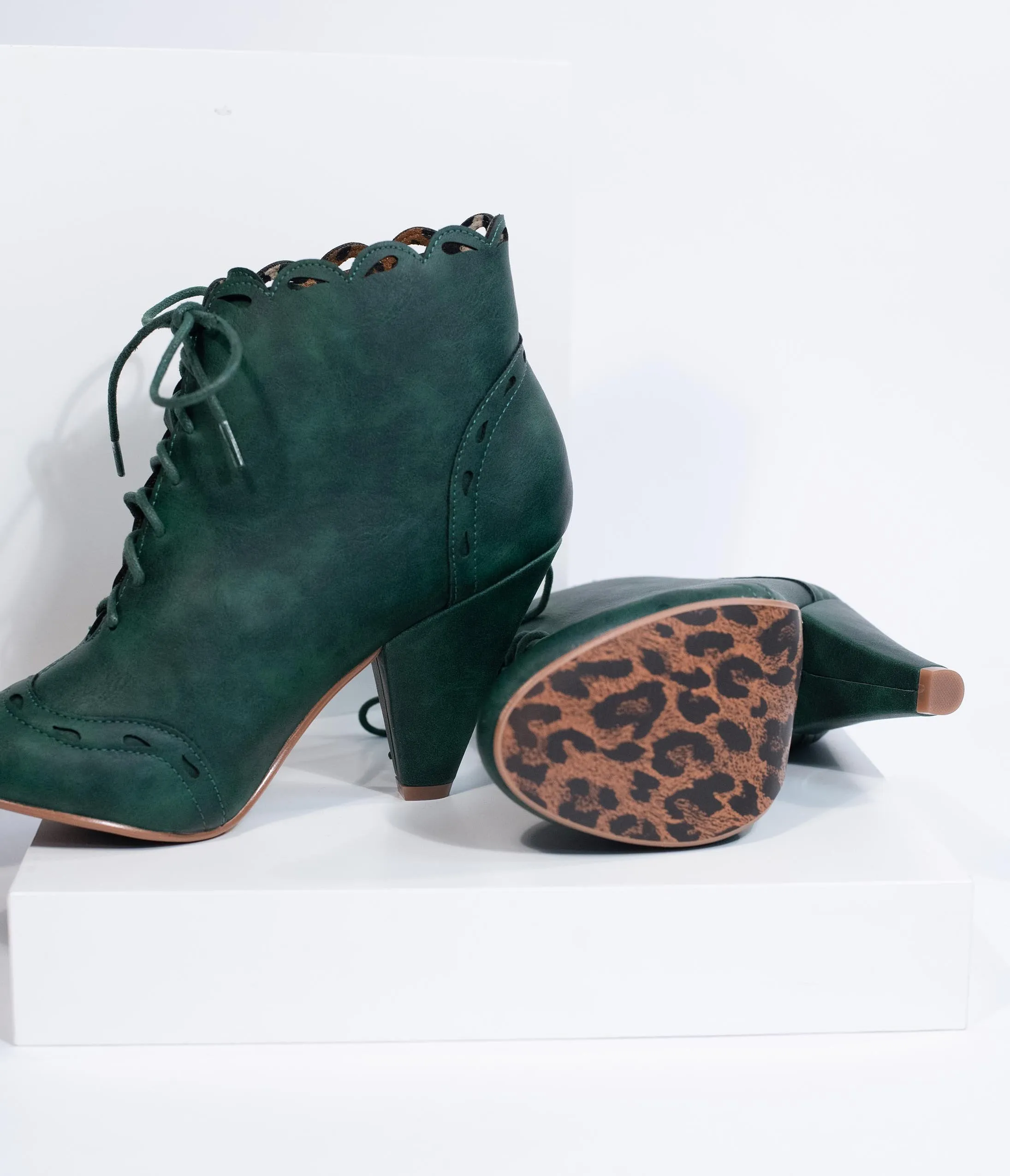Bettie Page Emerald Green Leatherette Eddie Lace Up Booties
