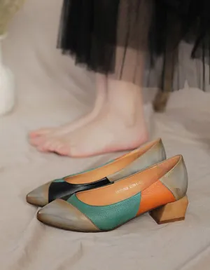 Color Matching Pointed Women's Vintage Shoes