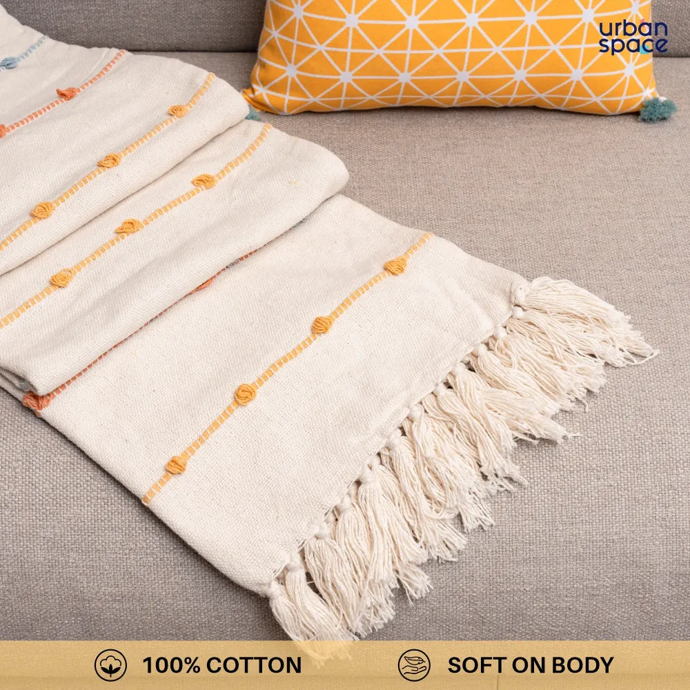 Cotton Stripped Throw | Lightweight Blanket For Living Room Sofa & Chair | Soft & Light Throw For Bed | Use For Picnic & Gifting - Natural & Beige