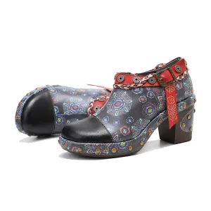 CrazycatZ Leather Pumps,Womens Colorful Vintage Block Heel Oxford Vintage Shoes Pumps 304
