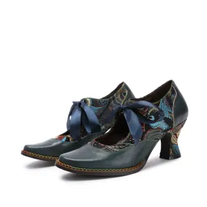 CrazycatZ Women's Leather Mary Jane Shoes Mary Jane Colorful Leather Oxfords Vintage Navy