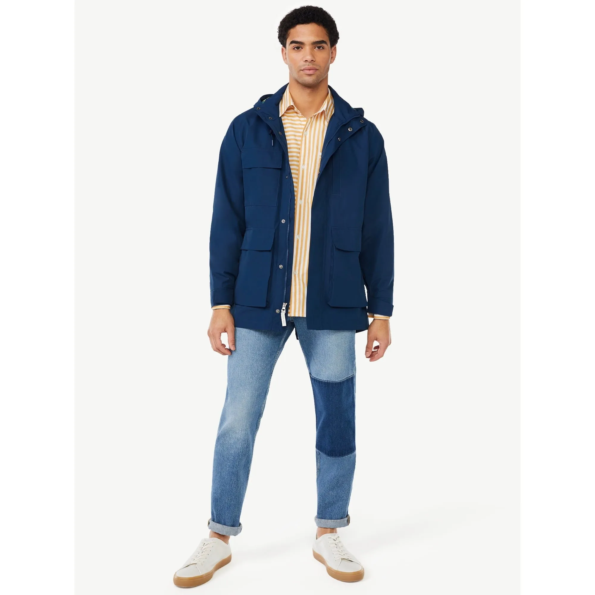 Free Assembly Men's Water Resistant Parka, Blue