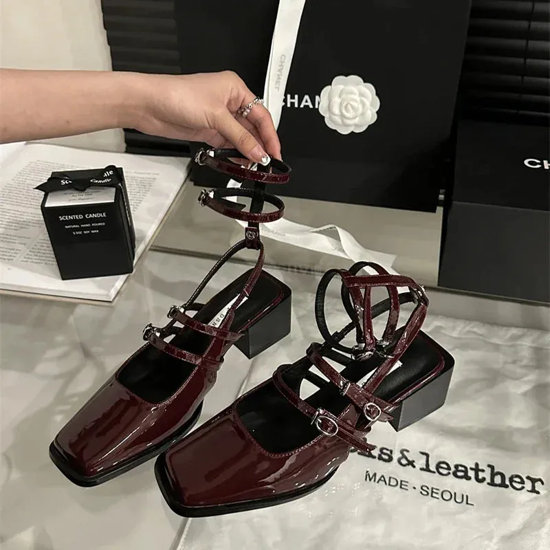 Hnzxzm 2024 New Design Women Sandal Mary Jane Shoes for Woman Fashion Narrow Band Dress Square Heel Shoes Ladies Outdoor Platform Pumps