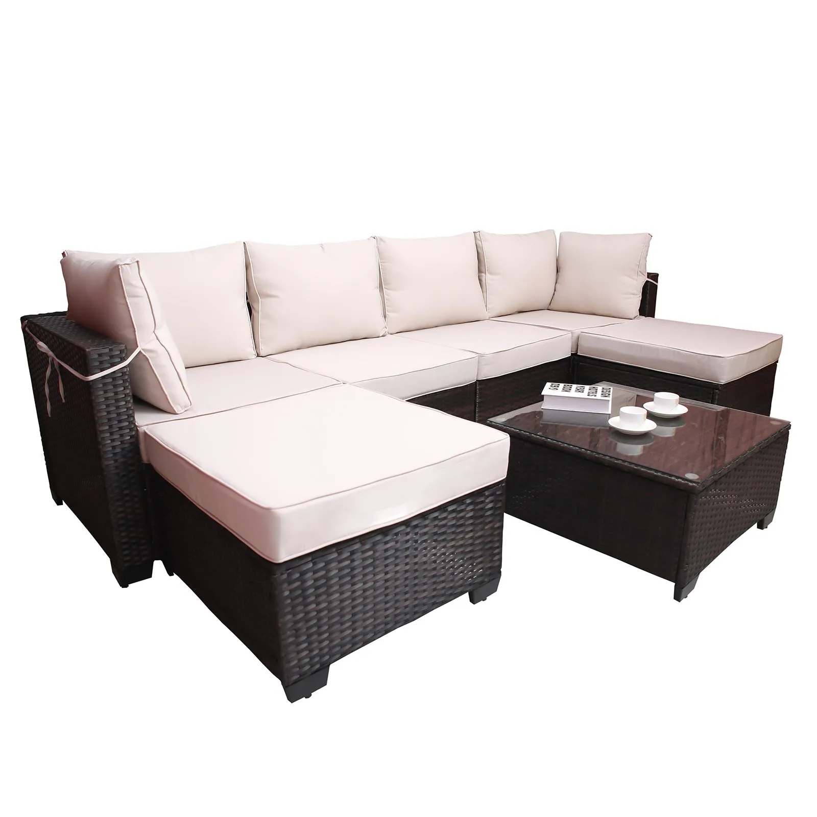 Modern 7-Piece PE Rattan Wicker Patio Furniture Set