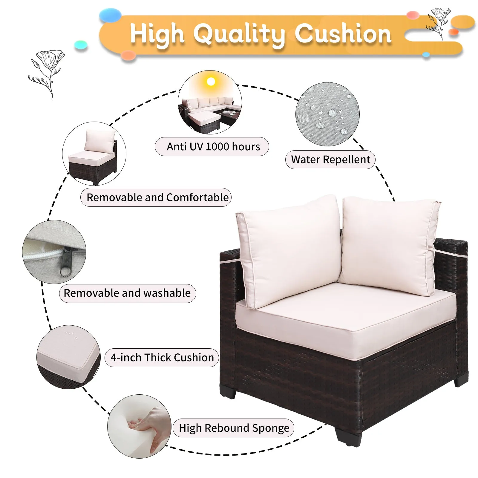 Modern 7-Piece PE Rattan Wicker Patio Furniture Set