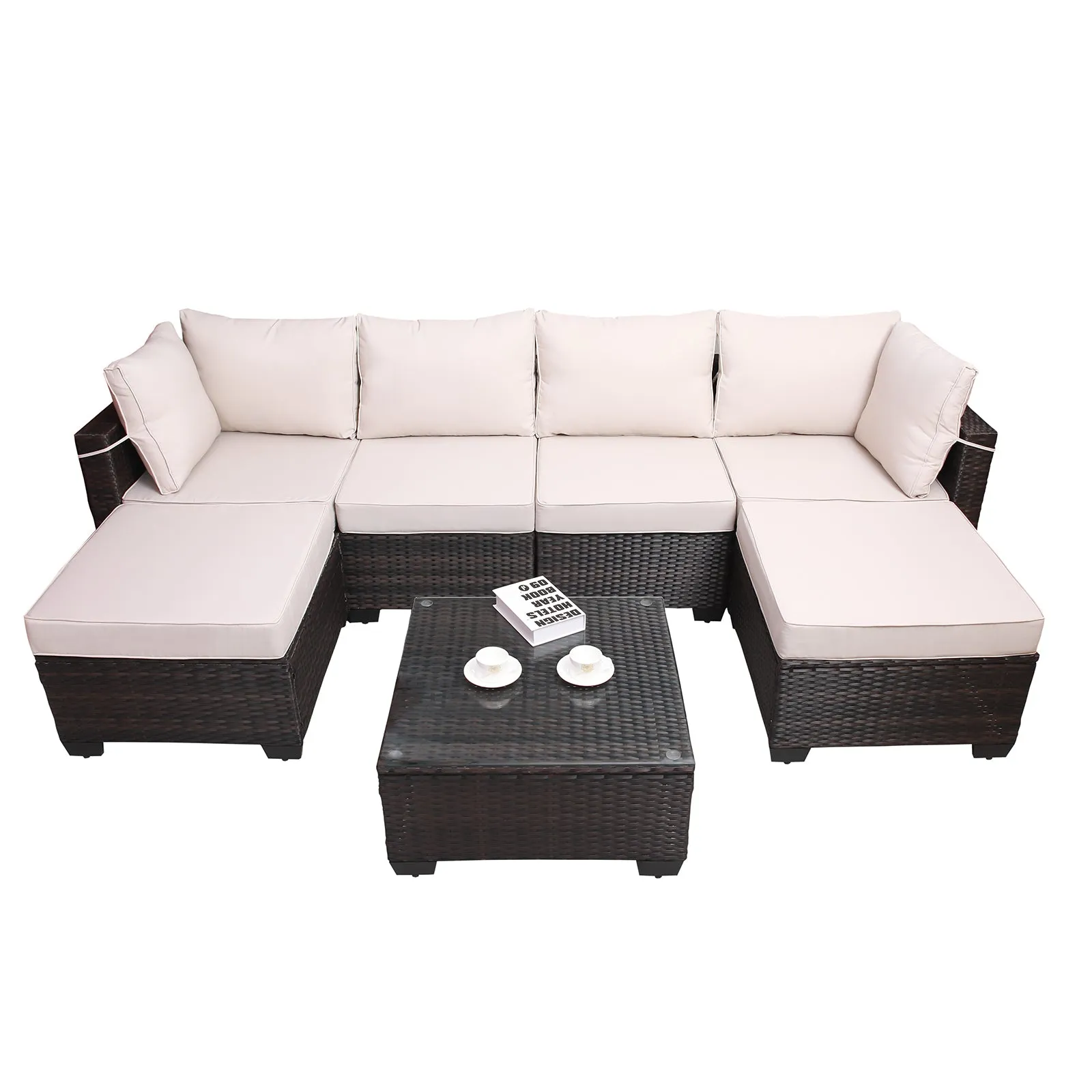 Modern 7-Piece PE Rattan Wicker Patio Furniture Set