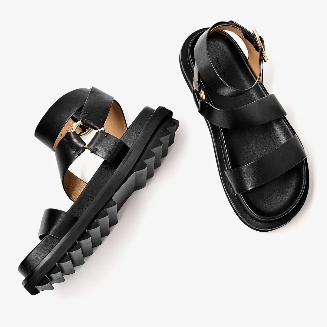 Sandals Women Sheepskin Genuine Leather Ankle Strap Metal Ring Buckle Lady Summer Platform Shoes Handmade 38123