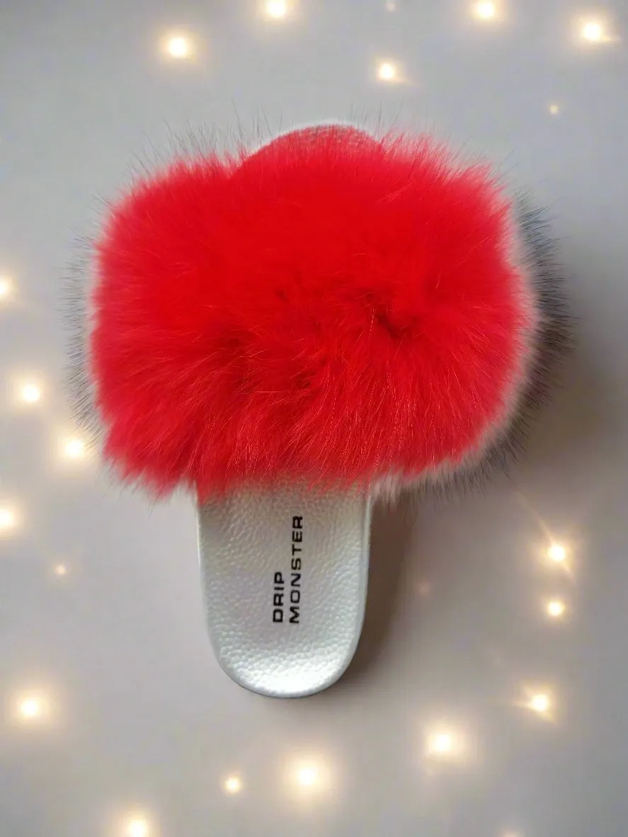Super soft and cozy "Cherry Bomb" Indoor/Outdoor  fluffy fur slippers