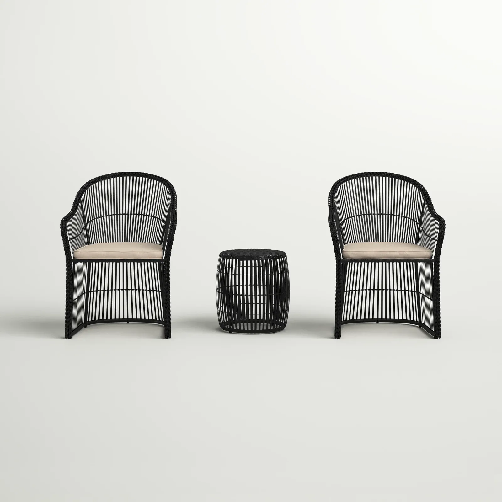Tender Outdoor Patio Seating Set 2 Chairs and 1 Table Set (Black   Beige)