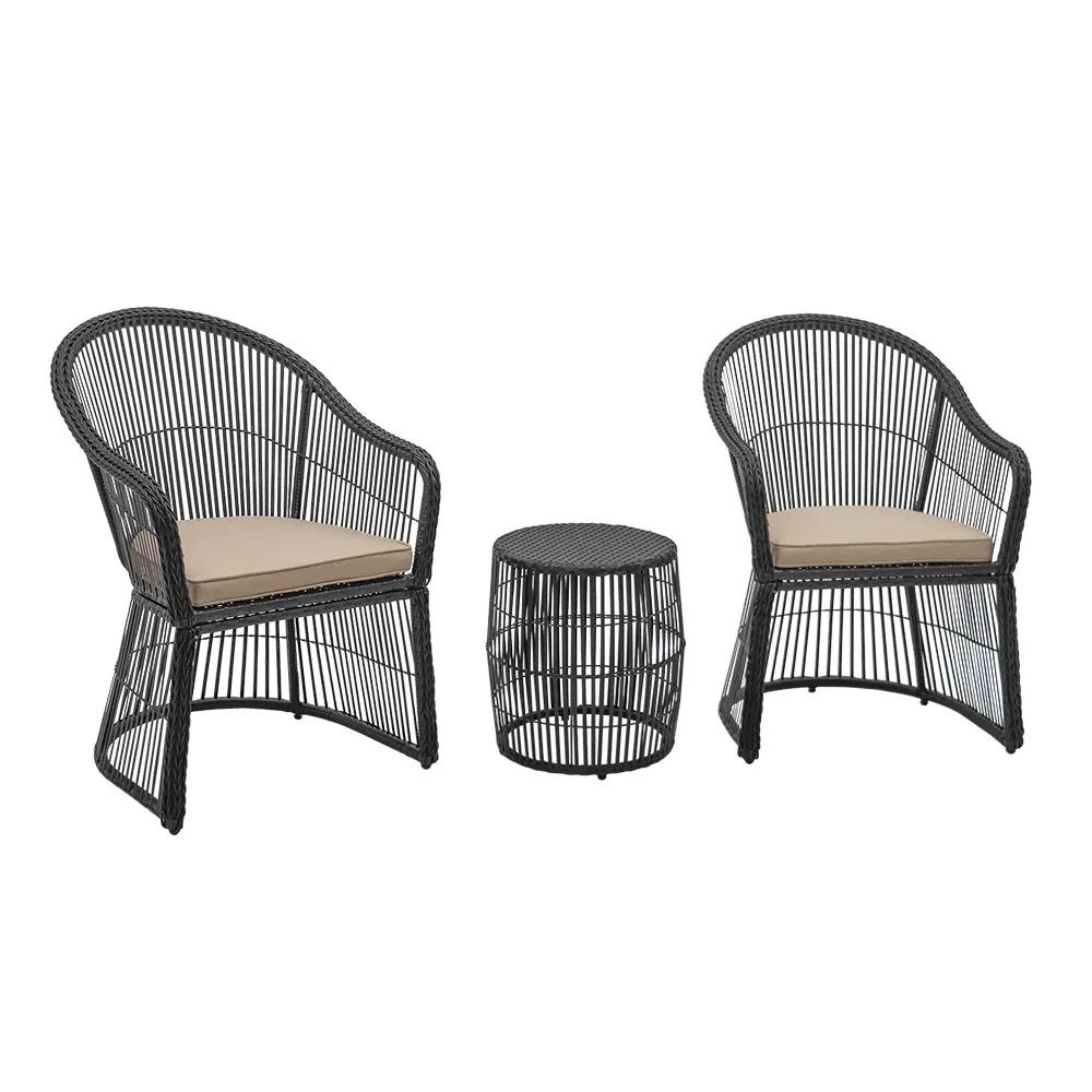 Tender Outdoor Patio Seating Set 2 Chairs and 1 Table Set (Black   Beige)