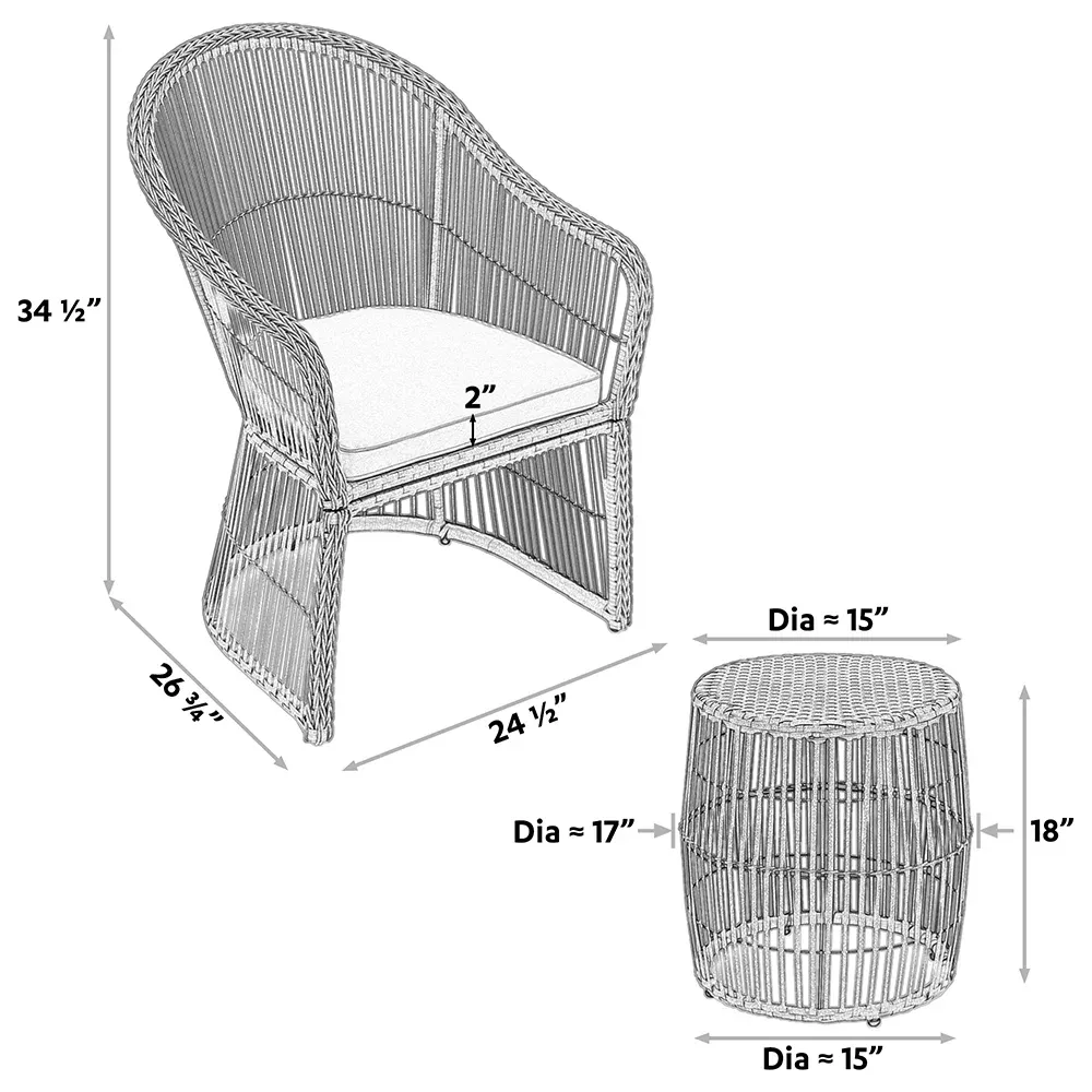 Tender Outdoor Patio Seating Set 2 Chairs and 1 Table Set (Black   Beige)