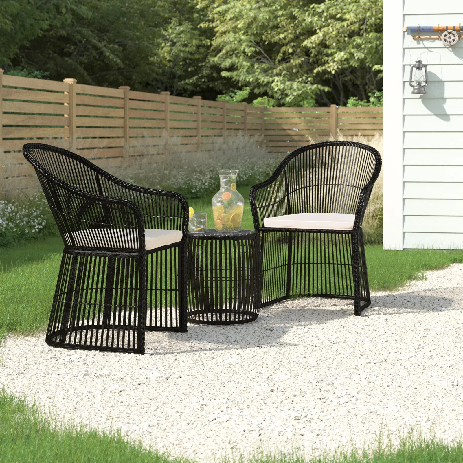 Tender Outdoor Patio Seating Set 2 Chairs and 1 Table Set (Black   Beige)