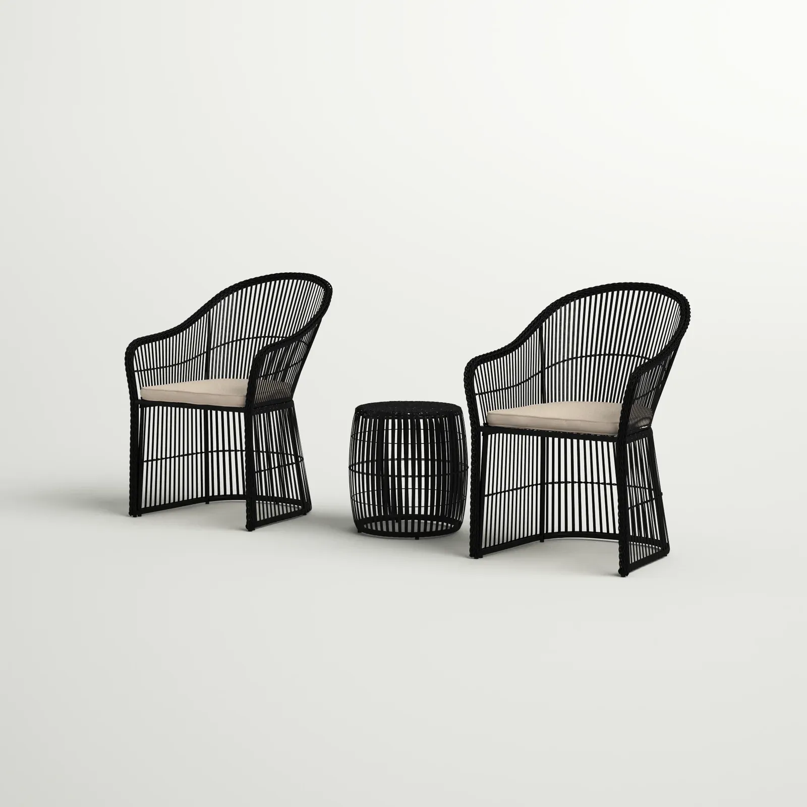 Tender Outdoor Patio Seating Set 2 Chairs and 1 Table Set (Black   Beige)